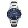 Emporio Armani Mens Emporio Armani Watches | 43mm Renato Chronographic Blue Dial Stainless Steel Watch