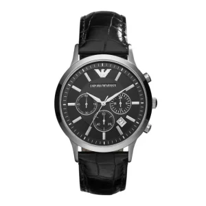 Emporio Armani Mens Emporio Armani Watches | 43mm Renato Chronographic Black Dial Leather Watch