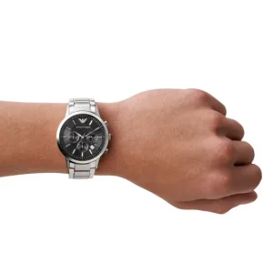 Emporio Armani Mens Emporio Armani Watches | 43mm Renato Chronographic Black Dial Stainless Steel Watch