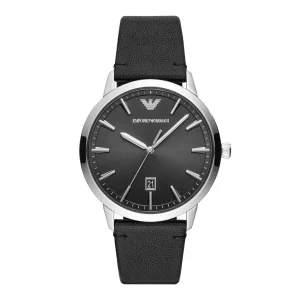 Emporio Armani Mens Emporio Armani Watches | 43mm Ruggero Black Dial Leather Strap Watch