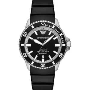 Emporio Armani Mens Emporio Armani Watches | 42mm Sea Explorer Black & Silicone Strap Watch
