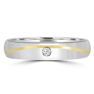 Jack Murphy Jewellers Yellow Gold Wedding Rings | Platinum Wedding Rings | Flat Court Polished Platinum & Yellow Gold Swirl Diamond Band 4mm