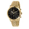 Maserati Mens Maserati Watches | 42mm Epoca Black Dial Chronograph Gold Toned Link Watch