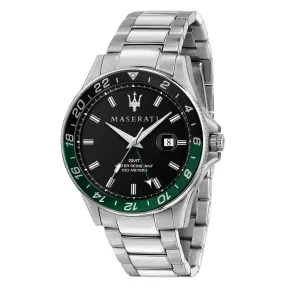 Maserati Mens Maserati Watches | 44mm Sfida Black & Green Date Window Steel Link Watch