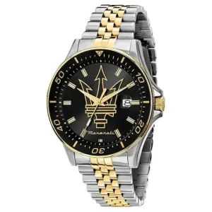 Maserati Mens Maserati Watches | 44mm Sfida Black Dial Two Tone Stainless Steel Bracelet Watch