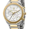 Maserati Mens Maserati Watches | 45mm Stile Chronograph Silver & Gold Toned Steel Link Watch