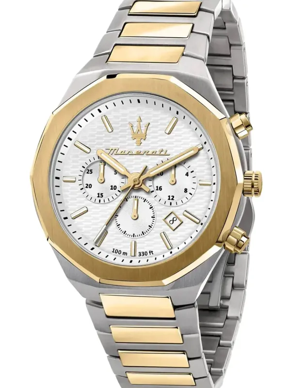 Maserati Mens Maserati Watches | 45mm Stile Chronograph Silver & Gold Toned Steel Link Watch