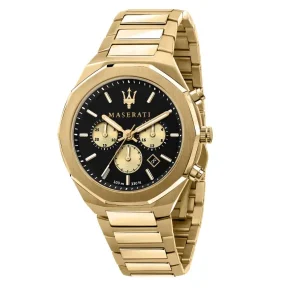 Maserati Mens Maserati Watches | 45mm Stile Chronograph Gold Toned Steel Link Watch