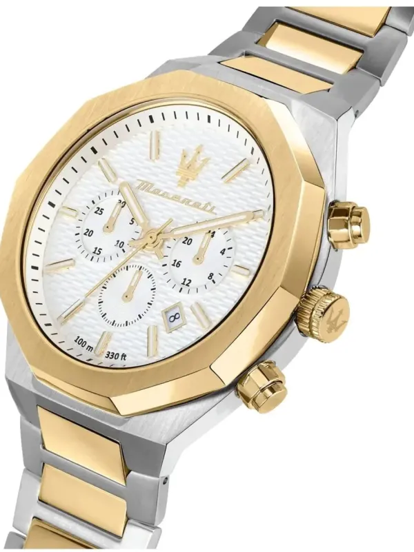 Maserati Mens Maserati Watches | 45mm Stile Chronograph Silver & Gold Toned Steel Link Watch