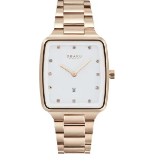 Obaku Ladies Obaku Watches | 33mm FJORD LILLE - FUSHSIA Rose Toned Steel Link Watch