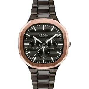 Obaku Mens Obaku Watches | 42mm ILD - DARK Rose & Black Tone Chronograph Link Watch