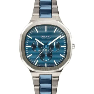 Obaku Mens Obaku Watches | 42mm ILD -BLUESTEEL Silver & Blue Tone Chronograph Link Watch