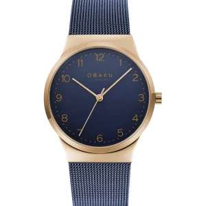 Obaku Ladies Obaku Watches | 32mm LAND - OCEAN Rose & Deep Blue Steel Mesh Watch