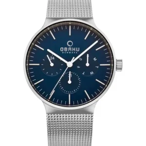 Obaku Mens Obaku Watches | 43mm MOS - CYAN Blue & Steel Toned Chronograph Watch