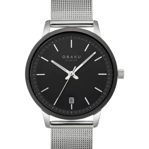 Obaku Mens Obaku Watches | 42mm SALVIE - MONOCHROME Date Window Mesh Watch
