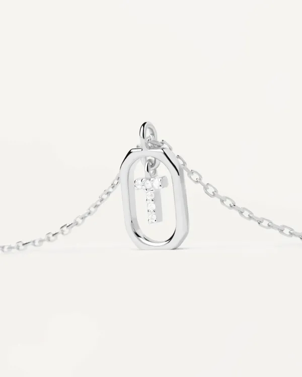 PDPAOLA All Jmj & Branded Fashion Jewellery | Sterling Silver CZ Mini 'T' Initial Necklace