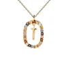 PDPAOLA All Jmj & Branded Fashion Jewellery | Yellow Gold Plate Colourful Precious Stones 'T' Initial Necklace