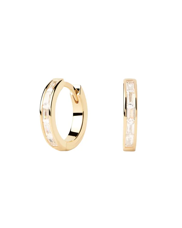 PDPAOLA All Jmj & Branded Fashion Jewellery | Yellow Gold Plate Baguette CZ Set Hoops