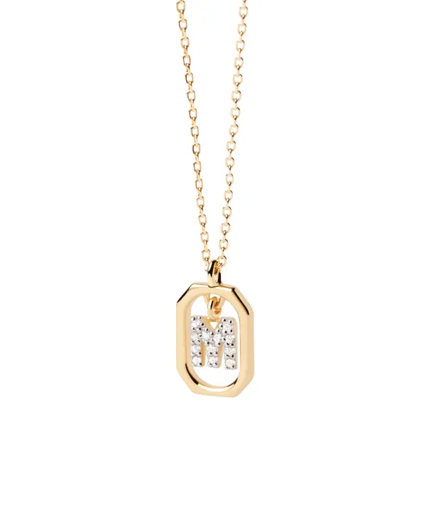 PDPAOLA All Jmj & Branded Fashion Jewellery | Yellow Gold Plate CZ Mini 'M' Initial Necklace