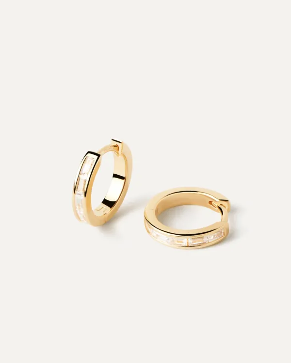 PDPAOLA All Jmj & Branded Fashion Jewellery | Yellow Gold Plate Baguette CZ Set Hoops