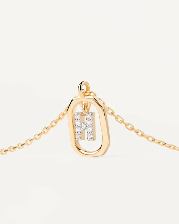 PDPAOLA All Jmj & Branded Fashion Jewellery | Yellow Gold Plate CZ Mini 'H' Initial Necklace