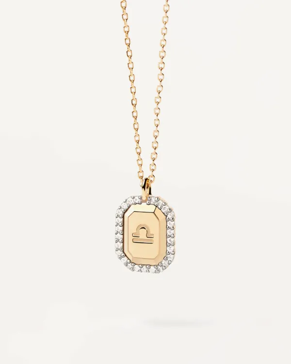 PDPAOLA All Jmj & Branded Fashion Jewellery | Yellow Gold Plated CZ 'Libra' Zodiac Necklace