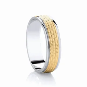 Jack Murphy Jewellers Two Tone Wedding Rings | Yellow Gold Wedding Rings | Platinum & 18ct Yellow Gold Textured Polished Classic Medium 6mm Wedding Band