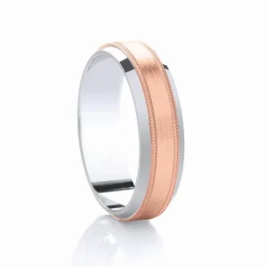 Jack Murphy Jewellers Two Tone Wedding Rings | Platinum Wedding Rings | Platinum & Rose Gold Matte Bead Centre & Polished Classic Medium 5mm Wedding Band