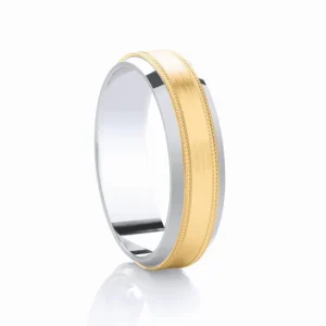 Jack Murphy Jewellers Two Tone Wedding Rings | Yellow Gold Wedding Rings | Platinum & Yellow Gold Matte Bead Centre & Polished Classic Medium 5mm Wedding Band