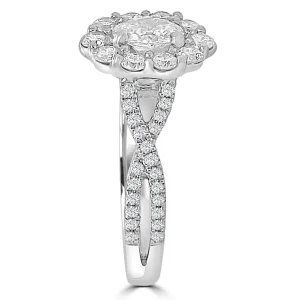 Jack Murphy Jewellers Natural Halo Diamond Rings | Platinum Brilliant Oval & Halo, Shoulder Set Twist Infinity Diamond Ring, 1.00ct