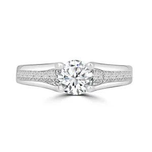 Jack Murphy Jewellers Natural Solitaire Diamond Rings | Platinum Brilliant Round & Princess Channel Set Diamond Detailed Band, 1.40ct