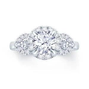 Jack Murphy Jewellers Natural Three-Stone Diamond Rings | Platinum Brilliant Round & Pear, Halo Three Stone Diamond Ring, 0.89ct