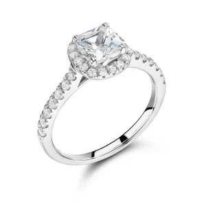 Jack Murphy Jewellers Natural Halo Diamond Rings | Platinum Cushion & Halo Shoulder Set Diamond Ring, 1.40ct