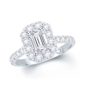 Jack Murphy Jewellers Natural Halo Diamond Rings | Platinum Emerald & Halo Shoulder Set Diamond Ring, 1.02ct