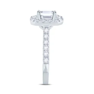 Jack Murphy Jewellers Natural Halo Diamond Rings | Platinum Emerald & Halo Shoulder Set Diamond Ring, 1.02ct