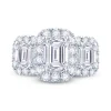 Jack Murphy Jewellers Natural Three-Stone Diamond Rings | Natural Halo Diamond Rings | Platinum Emerald & Halo Three Stone Diamond Ring 1.85ct