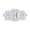 Jack Murphy Jewellers Natural Three-Stone Diamond Rings | Natural Halo Diamond Rings | Platinum Emerald & Halo Three Stone Diamond Ring 0.85ct