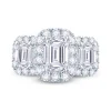 Jack Murphy Jewellers Natural Three-Stone Diamond Rings | Natural Halo Diamond Rings | Platinum Emerald & Halo Three Stone Diamond Ring 1.77ct