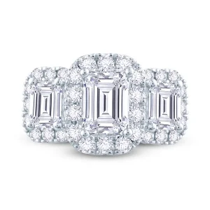 Jack Murphy Jewellers Natural Three-Stone Diamond Rings | Natural Halo Diamond Rings | Platinum Emerald & Halo Three Stone Diamond Ring 1.77ct