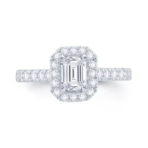 Jack Murphy Jewellers Natural Halo Diamond Rings | Platinum Emerald, Halo & Shoulder Set Diamond Ring 0.85ct