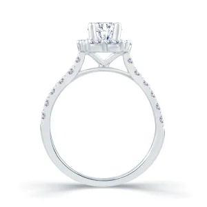 Jack Murphy Jewellers Natural Halo Diamond Rings | Platinum Emerald, Halo & Shoulder Set Diamond Ring 0.85ct