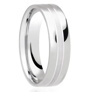 Jack Murphy Jewellers Platinum Wedding Rings | Platinum Inlaid Groove Flat Court 6mm Wedding Band