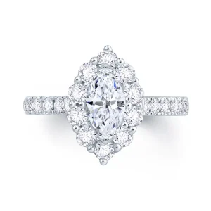 Jack Murphy Jewellers Natural Halo Diamond Rings | Platinum Marquise, Halo & Shoulder Set Diamond Ring, 1.07ct