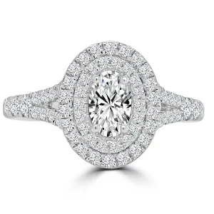 Jack Murphy Jewellers Natural Halo Diamond Rings | Platinum Oval & Double Halo Diamond Set Shoulders Ring, 1.00ct