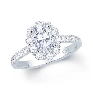 Jack Murphy Jewellers Natural Halo Diamond Rings | Platinum Oval & Halo Diamond Set Band Ring, 1.05ct