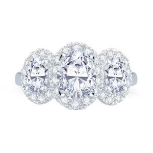 Jack Murphy Jewellers Natural Three-Stone Diamond Rings | Platinum Oval & Halo Three Stone Diamond Ring, 1.04ct