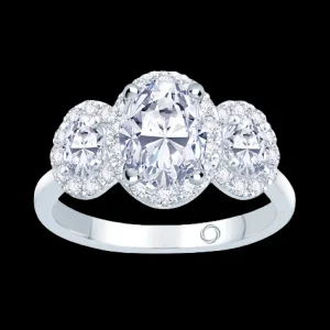 Jack Murphy Jewellers Natural Three-Stone Diamond Rings | Natural Halo Diamond Rings | Platinum Oval & Halo Three Stone Diamond Ring, 1.58ct