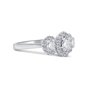 Jack Murphy Jewellers Natural Three-Stone Diamond Rings | Platinum Oval & Halo Three Stone Diamond Ring 0.86ct