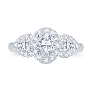 Jack Murphy Jewellers Natural Three-Stone Diamond Rings | Platinum Oval & Pear & Halo Three Stone Diamond Ring, 1.33ct