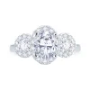 Jack Murphy Jewellers Natural Three-Stone Diamond Rings | Natural Halo Diamond Rings | Platinum Oval & Round Three Stone Halo Diamond Ring 1.08ct